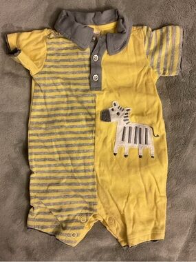 First Impressions Yellow and Gray Zebra Patch Short-Sleeve One-Piece
